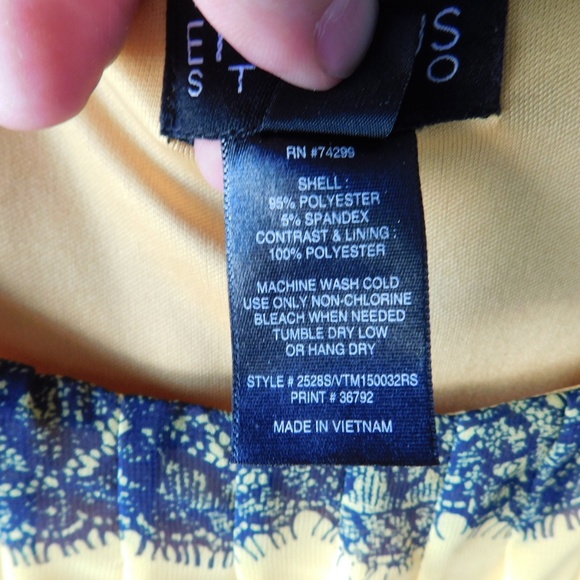 Dress Blousy Yellow, Navy Fitted Pencil skirt bottom Dress Size 14 - Picture 2 of 4